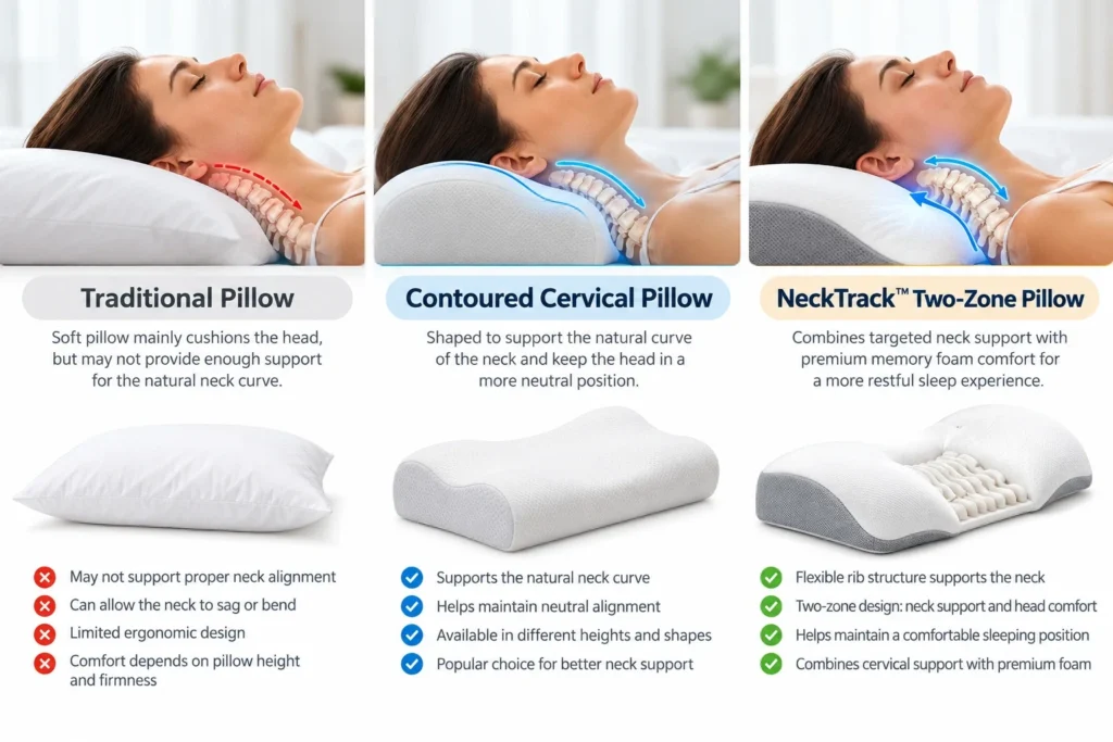 Cervical support pillow with a separate neck-support zone